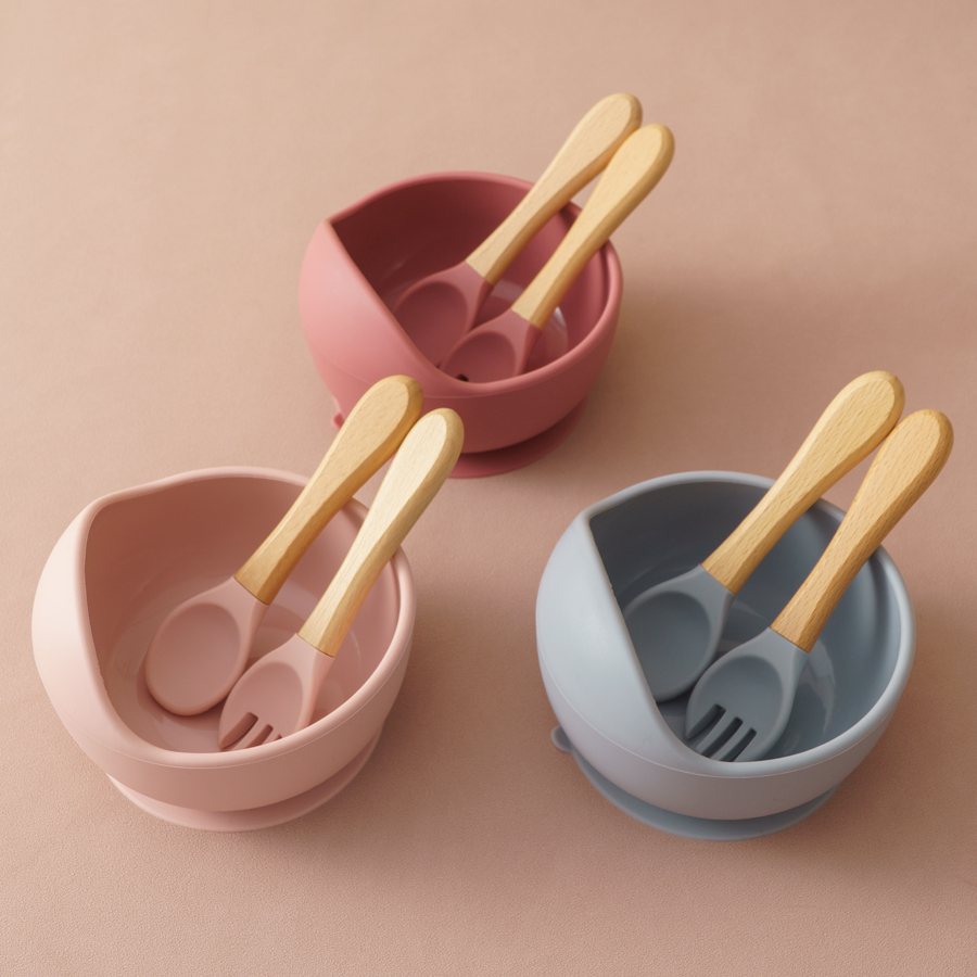 Kitchen Baking Utensil Set - 3 ชิ้นซิลิโคนเด็กชุดชามเด็กการเรียนรู้จานดูดชุดชามไม้ช้อนส้อมเด็กชุดเด็ก Stuff