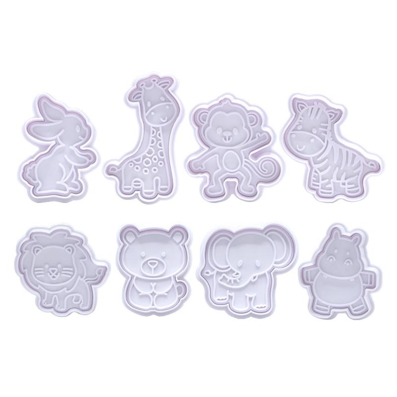 Baking Kitchen Kids - ชุดตัวตัดคุกกี้รูปสัตว์ 4 ชิ้น - แม่พิมพ์บิสกิตพลาสติกและตราประทับลายนูนฟองดองท์ อุปกรณ์ตกแต่งเค้กทำเองสำหรับเด็ก