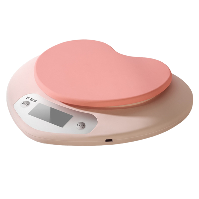 Kitchen Scale Precise - เครื่องชั่งดิจิตอลรูปหัวใจสีชมพูแบบพกพา ABBZ สำหรับทำขนมในครัว ความจุ 5 กก./1