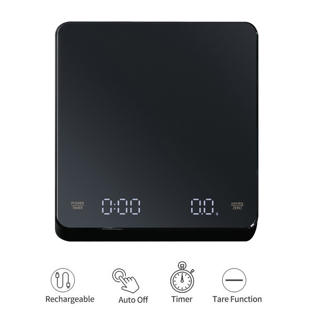 Kitchen Scale Precise - เครื่องชั่งกาแฟดิจิตอลพร้อมตัวจับเวลาหน้าจอ LED Espresso USB 3 กก.
