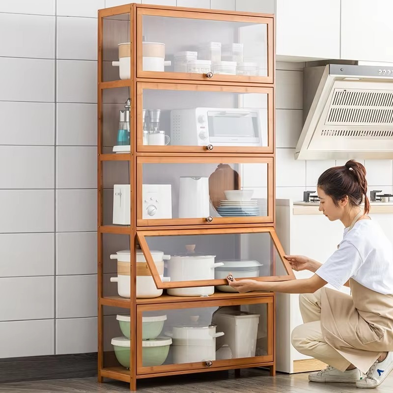 Kitchen Baking Cart - รถเข็นครัวไม้มะม่วง ตู้เก็บของปรับระดับได้ ชั้นวางของทรงลูกบาศก์ ชั้นวางอบขนม ชั้นวางของในห้องใต้ดิน