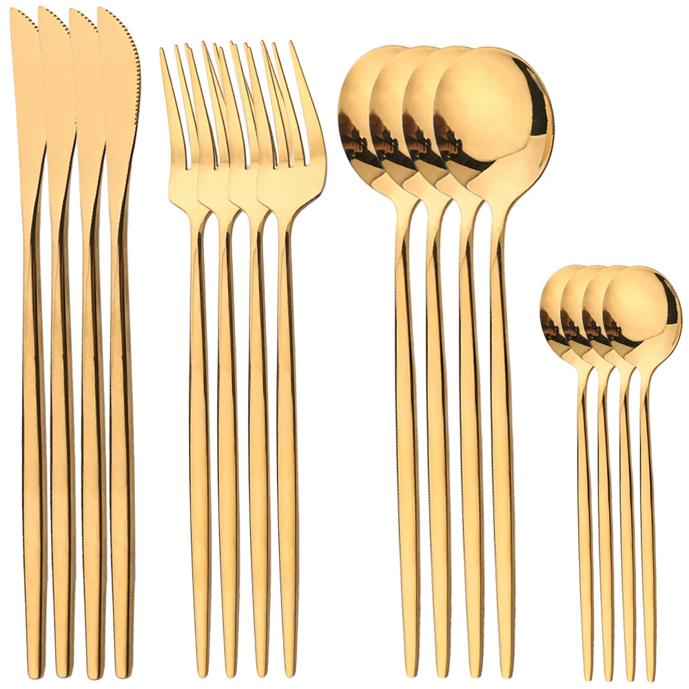 Kitchen Baking Utensil Set - อุปกรณ์ทานอาหารสีทอง16ชิ้นทำจากสเตนเลส set peralatan Makan กระจกมีดส้อมช้อนกาแฟชุดเครื่องใช้บนโต๊ะอาหารในบ้าน