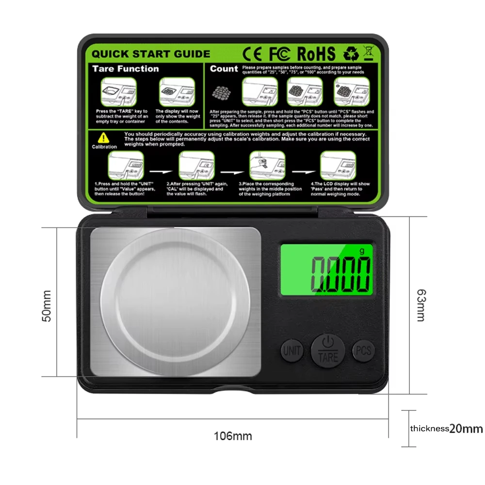 Kitchen Scale Precise - เครื่องชั่งดิจิตอลขนาดเล็ก เครื่องชั่งมิลลิกรัมแบบพกพา สำหรับชั่งเครื่องประดับ ชั่งอาหารในครัว 100 กรัม