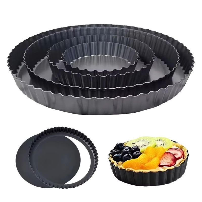 Kitchen Baking Products - ถาดอบเค้กแบบถอดก้นได้ 1 ชิ้น ขอบหยัก ทำจากเหล็กคาร์บอนเคลือบสารกันติด สำหรับทำทาร์ต