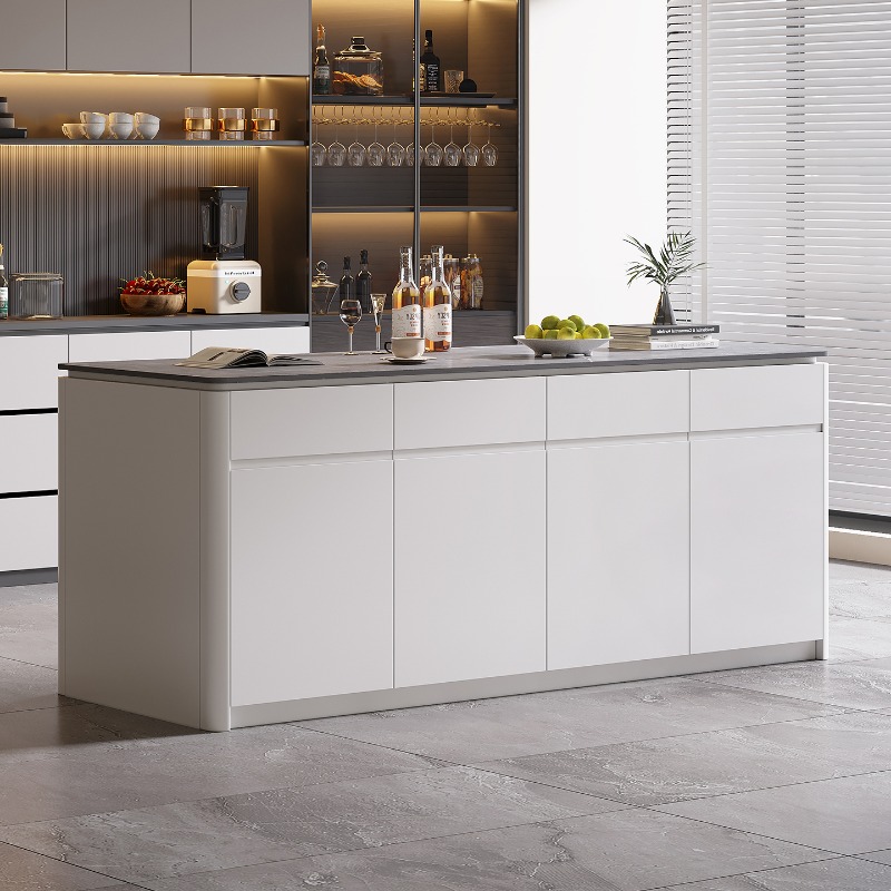 Kitchen Island Baking Table - ตู้ครัวแบบเกาะกลางห้อง โต๊ะหินชนวนหรูหราสไตล์เรียบง่าย โต๊ะคอนโซลไม้เนื้อแข็งสำหรับอบขนม โต๊ะบาร์โค้ง ฉากกั้นห้องครัว