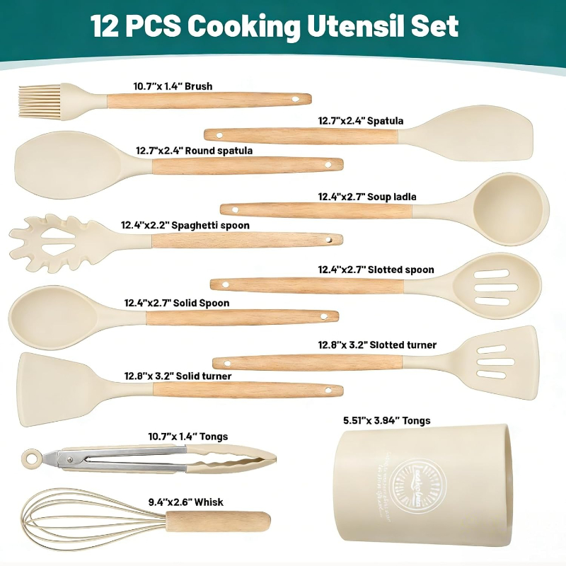 ชุดอุปกรณ์ครัวซิลิโคนด้ามไม้ 1 - Kitchen Baking Utensil Set บทวิจารณ์และราคา