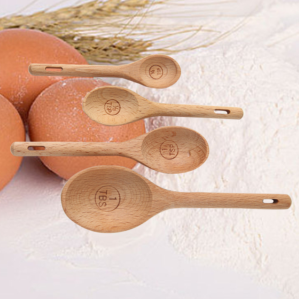 ชุดช้อนตวงไม้ 4 ชิ้น ทำจากไม้บ - Kitchen Baking Utensil Set บทวิจารณ์และราคา